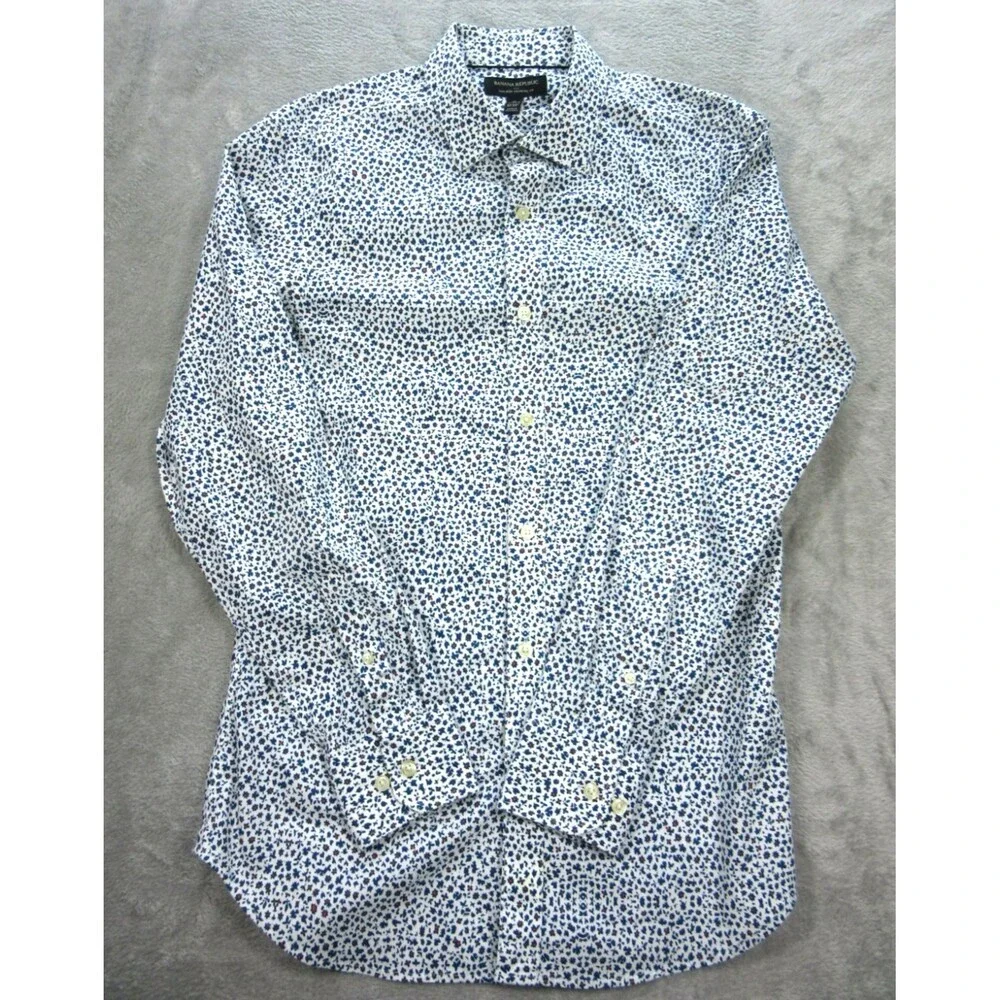 Banana Republic Shirt Men's Small 14-14.5 Floral Print Blue Preppy Non-Iron